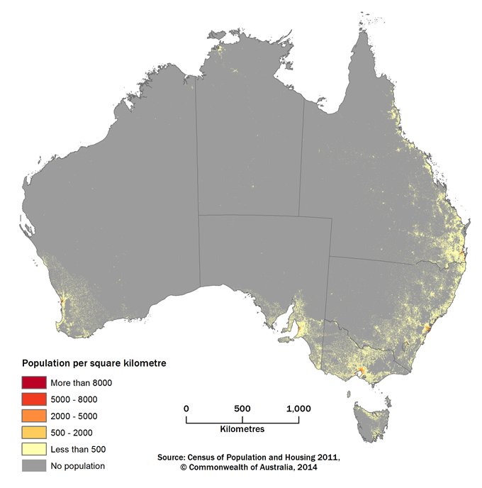 オーストラリアの人口分布